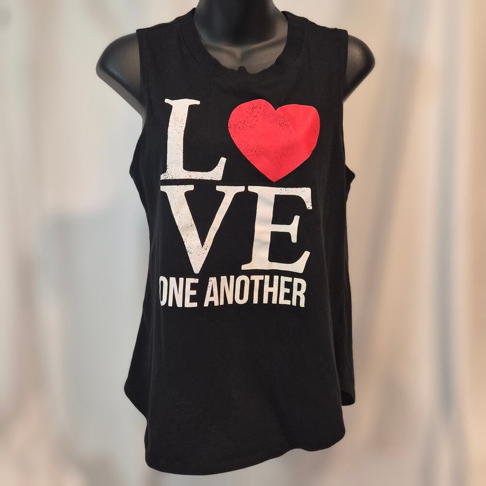 Modern Lux Black Love One Another Graphic Muscle Tank Top Grunge‎ Shirt Medium